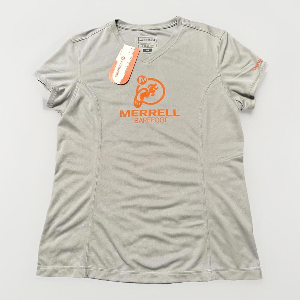Women's Merrell Barefoot Large L T-Shirt Opti-Wick Sun Protection Grey Athletic